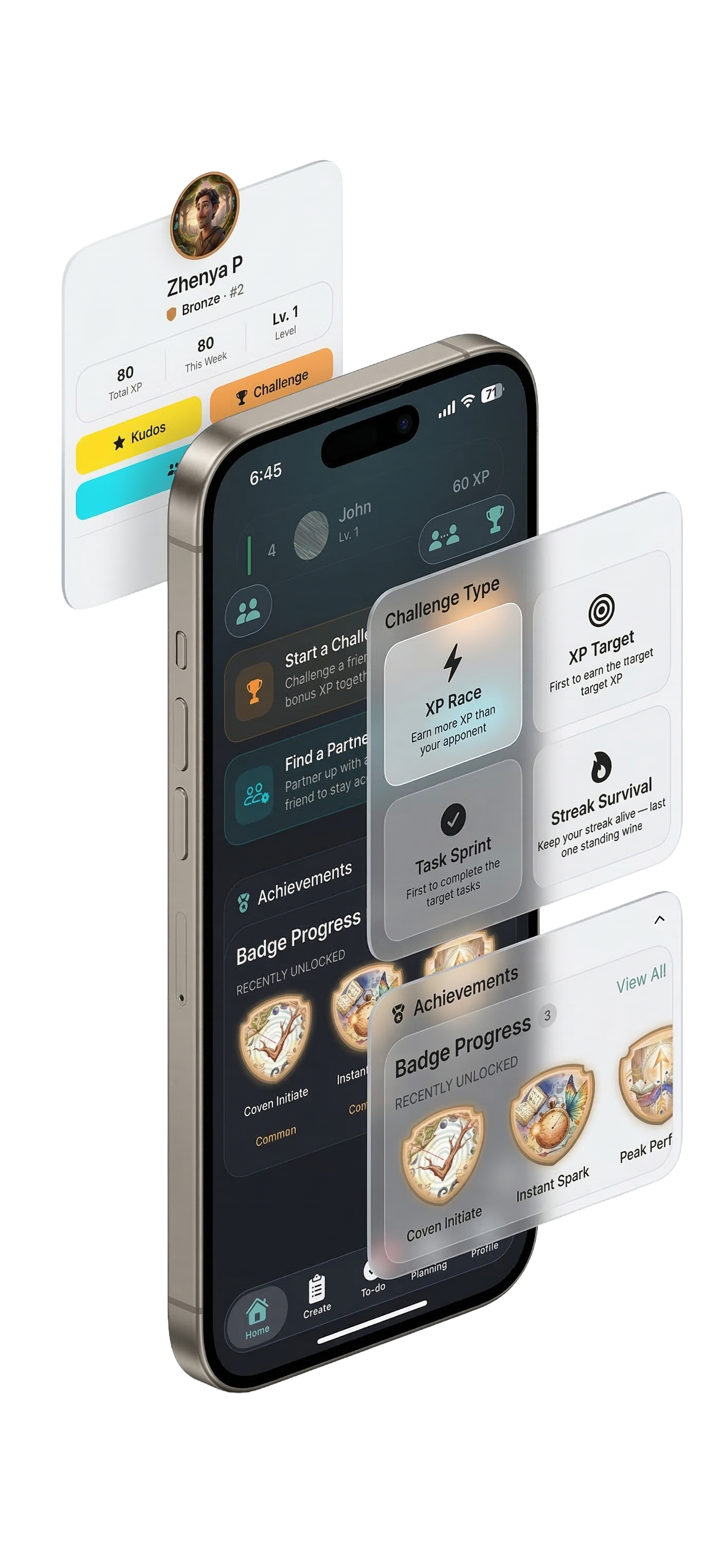 Social profile with badges and challenges
