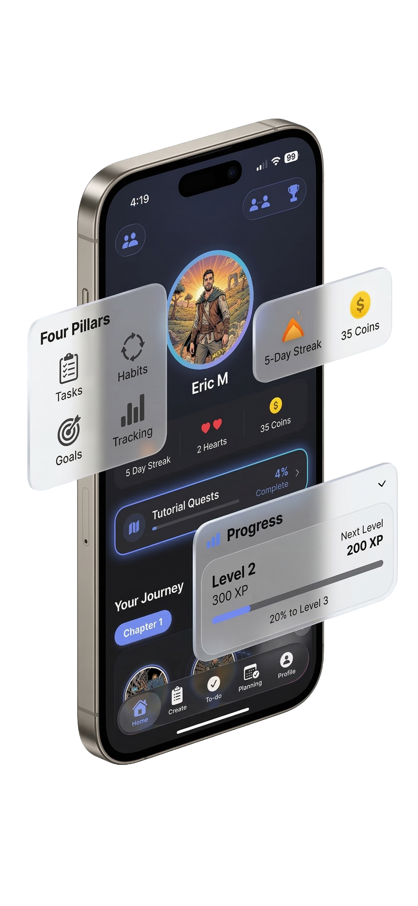 Home profile with journey and progress