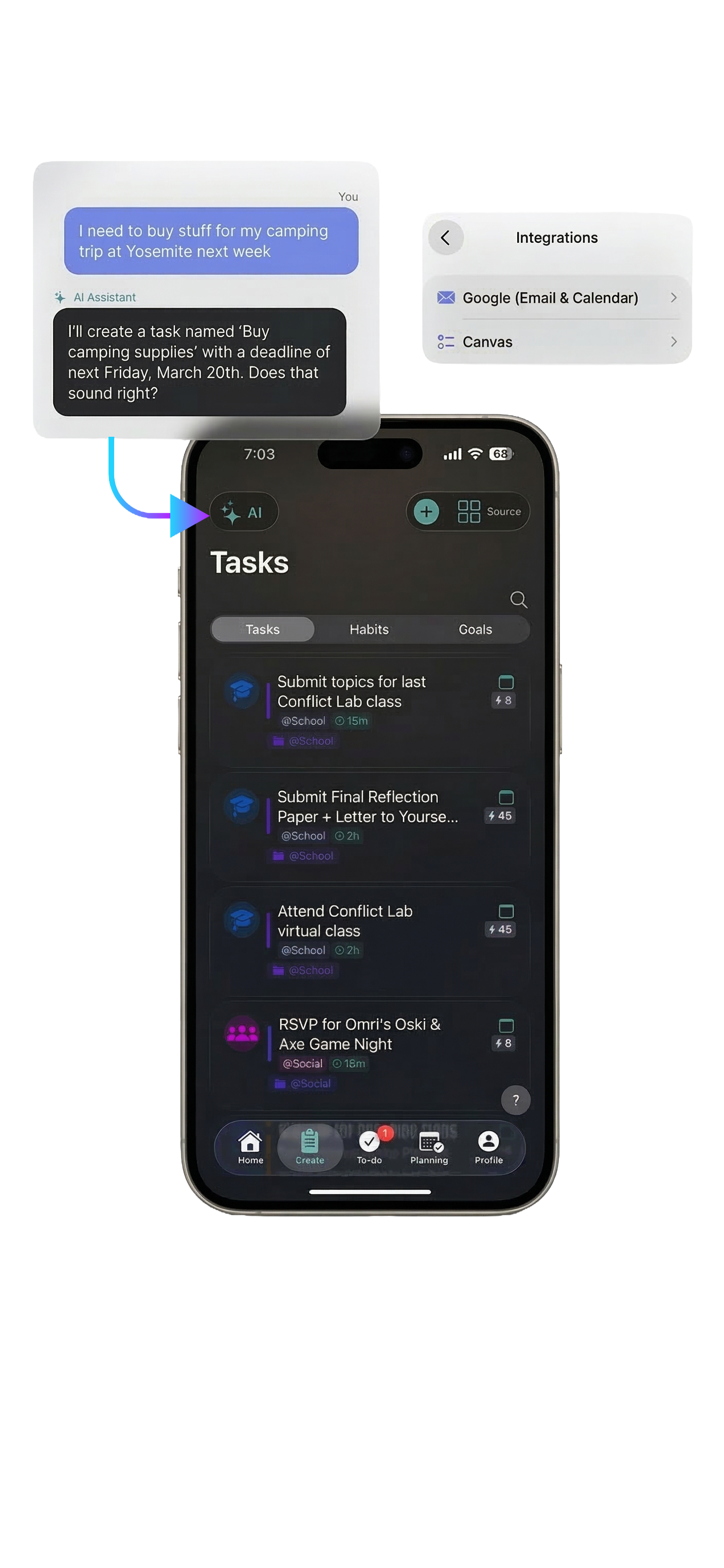 Tasks with AI assistant and integrations