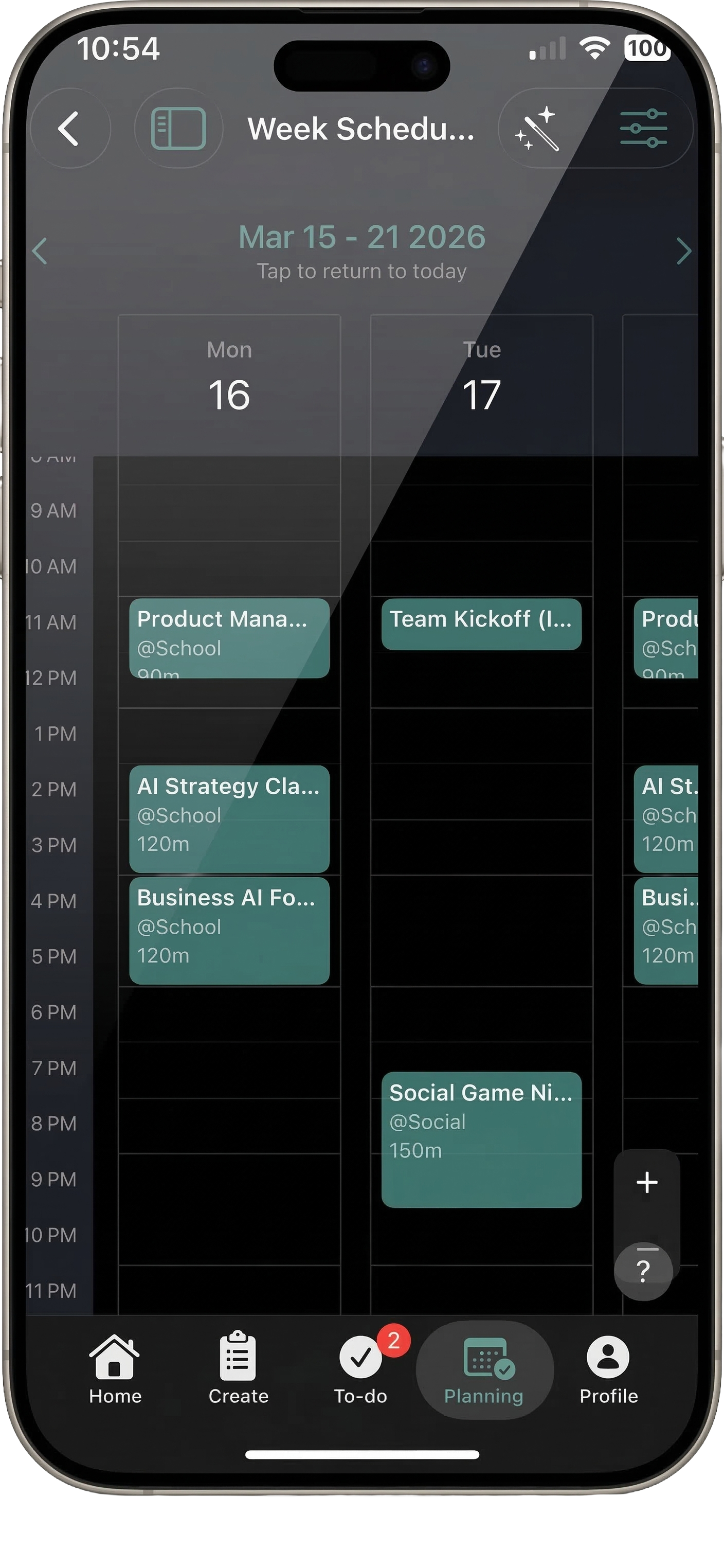 Week schedule calendar view